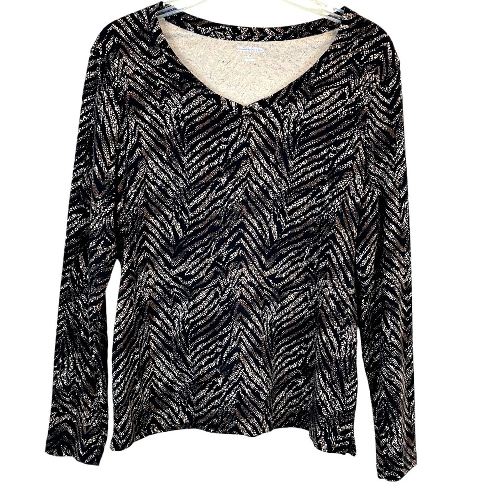 Kim Rogers Cotton Animal Print V-Neck Top M 🔥